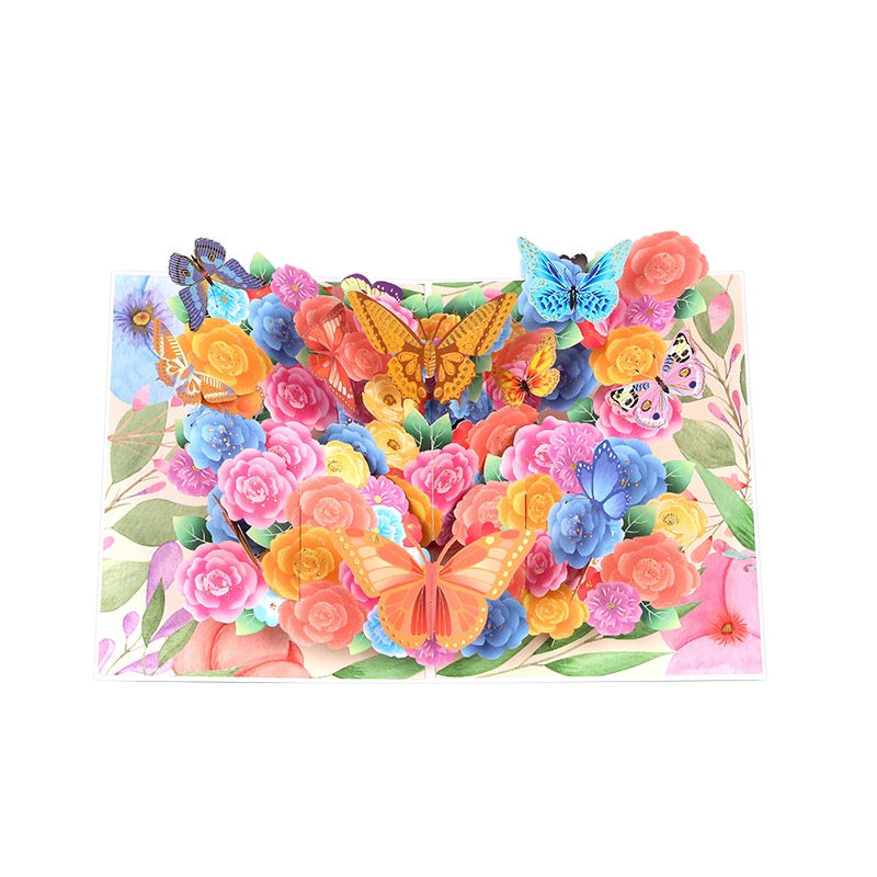 Colorful 3D flower butterfly pop up card displayed open