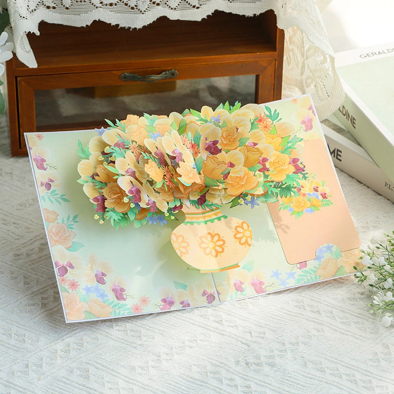 Colorful 3D floral bouquet pop-up greeting card
