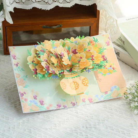 Colorful 3D floral bouquet pop-up greeting card