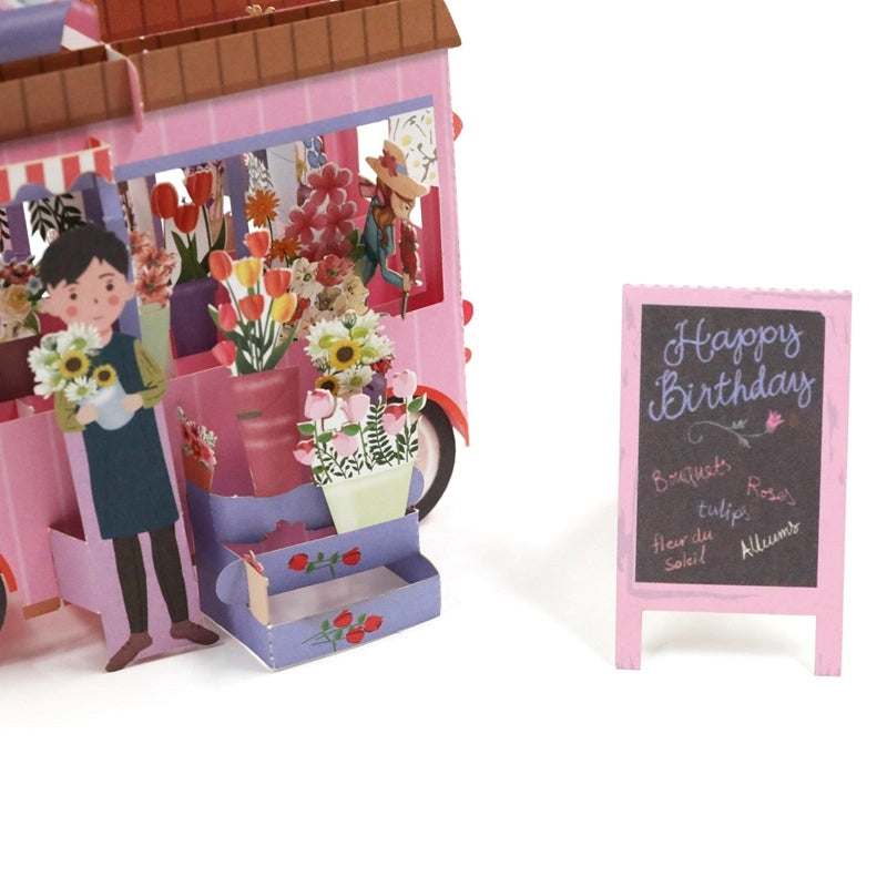3D flower cart birthday card with envelope and display sign