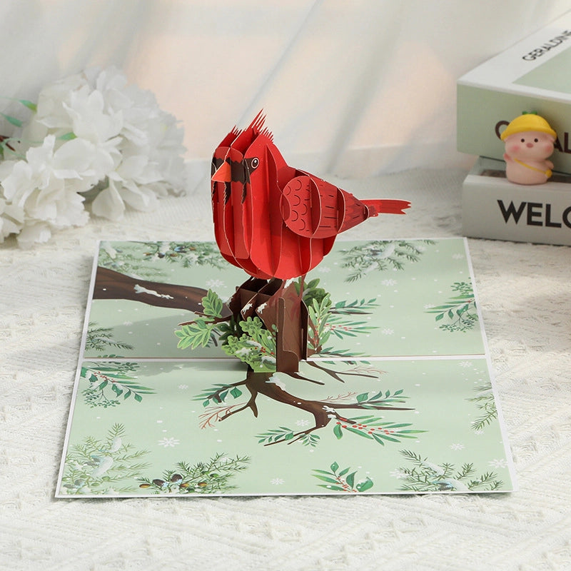 Red cardinal bird pop-up card standing display
