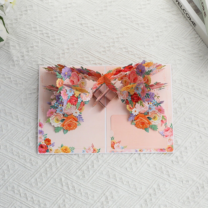 Three dimensional flower and deer greeting card