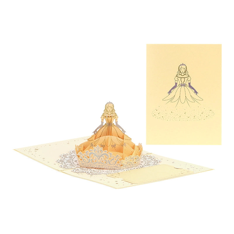 Elegant 3D pop-up princess greeting card displayed with its matching princess-themed cover