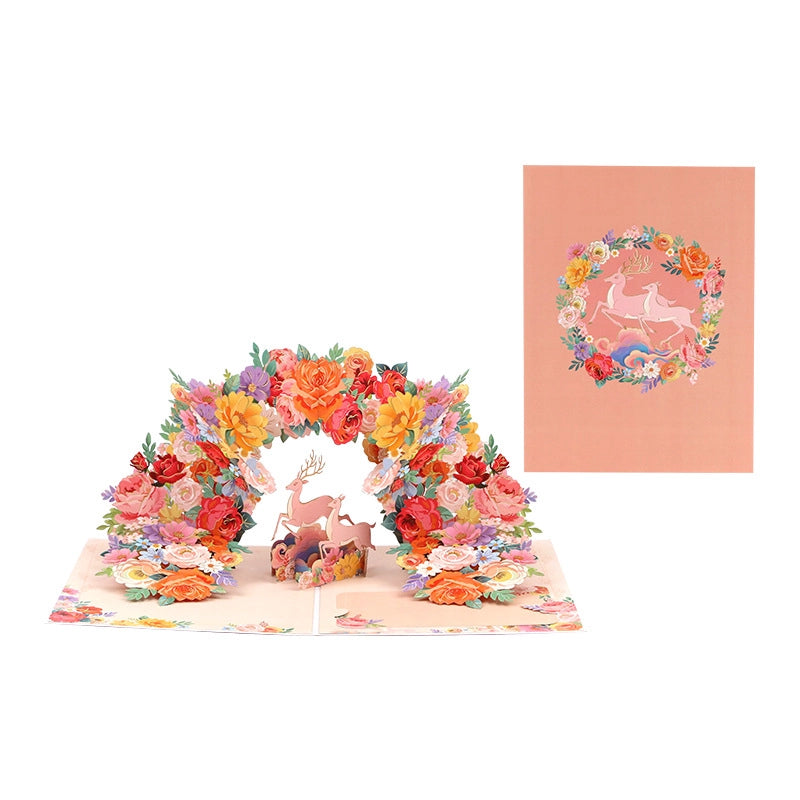 Floral deer pop-up card front cover