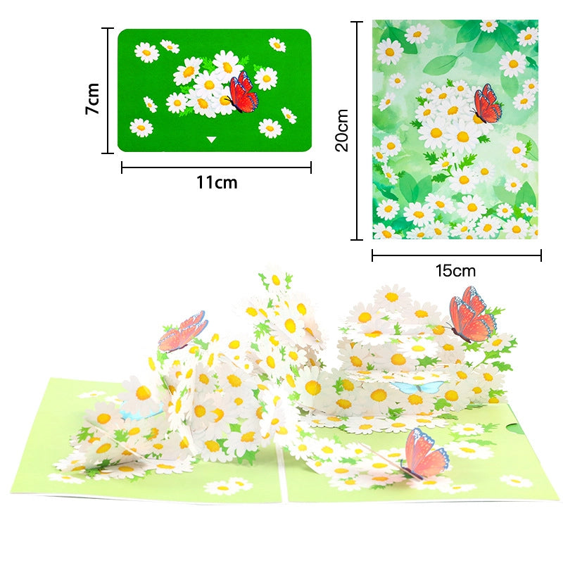 3D daisy pop-up card size and dimensions
