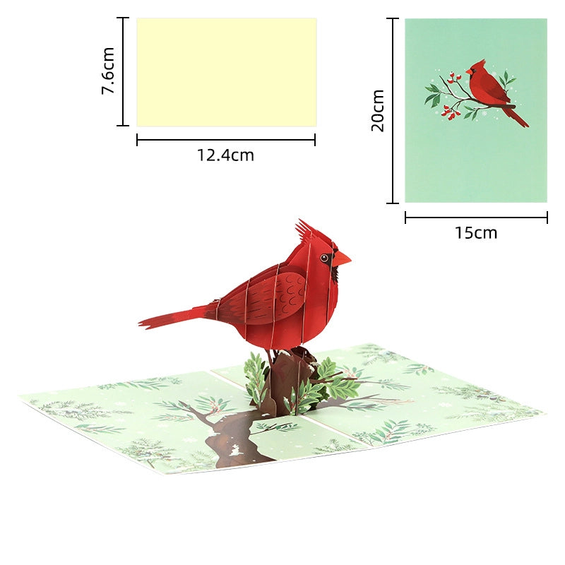 Cardinal bird 3D pop-up greeting card dimensions 20cm x 15cm