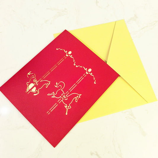 Handmade 3D Carousel Pop-Up Greeting Card with Red Cover
