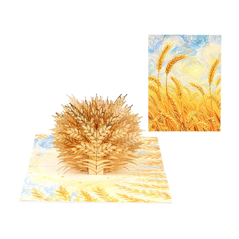3D Pop-Up Wheat Card with golden wheat field artwork and paper bouquet
