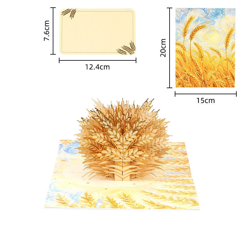 3D Pop-Up Wheat Card showing card and message panel dimensions