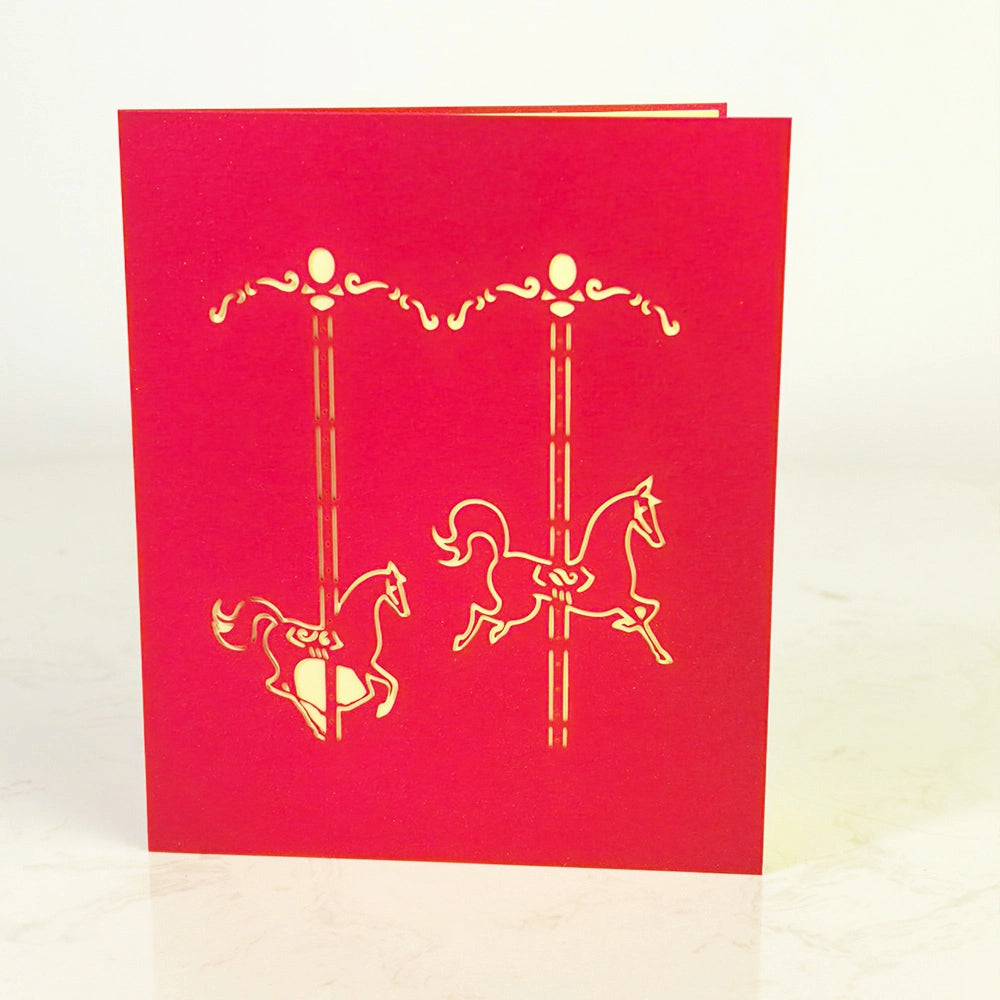 Elegant Laser Cut Carousel Pop-Up Keepsake Card