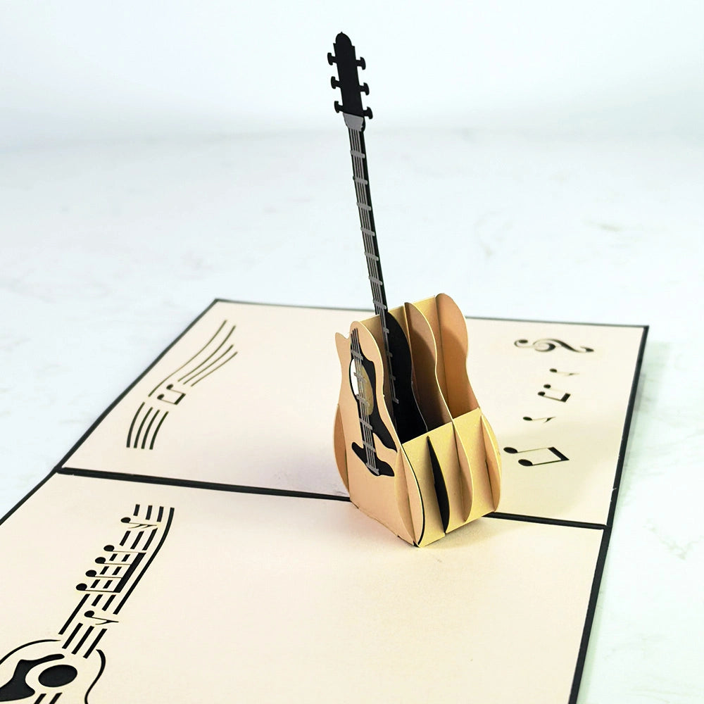 Side view of 3D pop-up guitar greeting card
