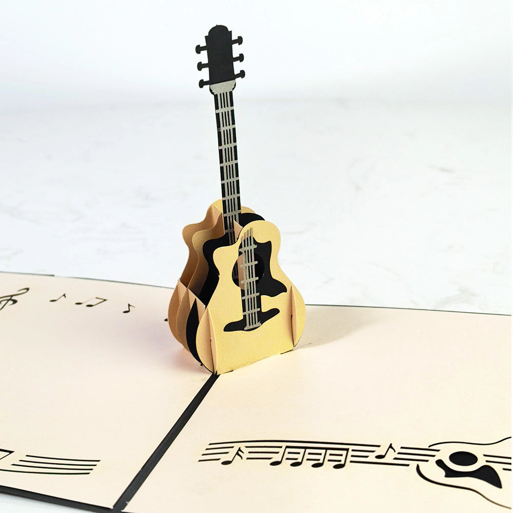 3D paper guitar greeting card displayed open
