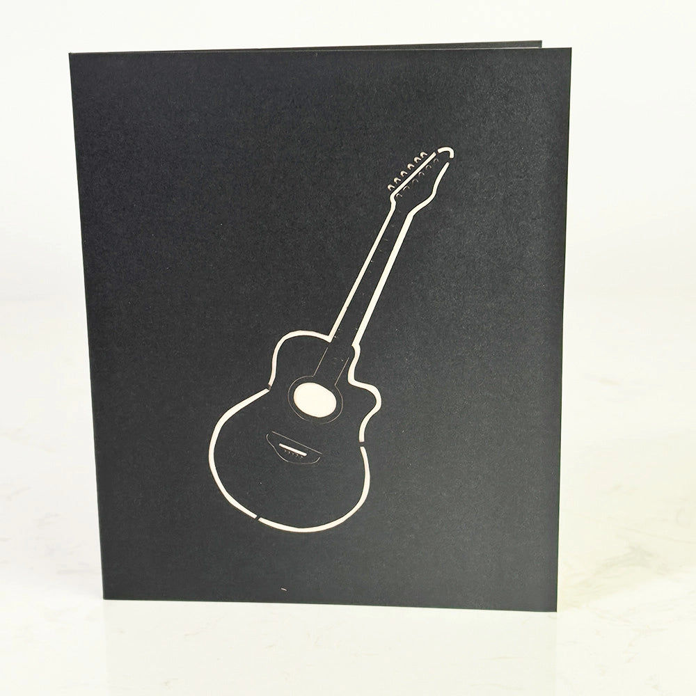 Black guitar themed pop-up greeting card with envelope