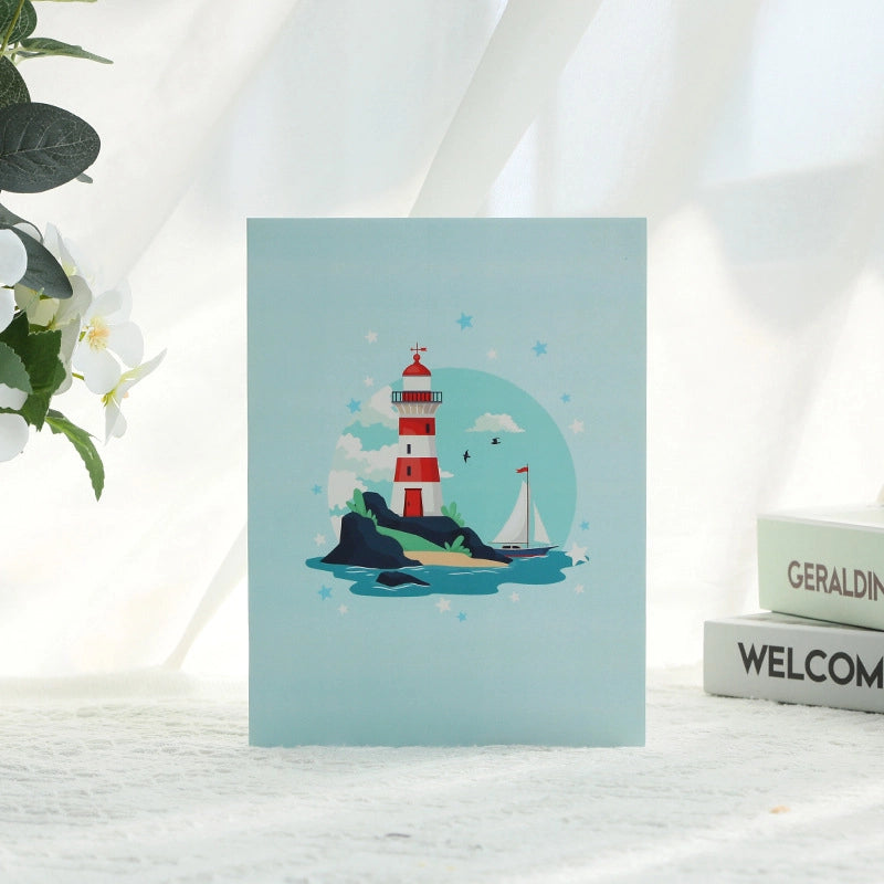 Lighthouse and sailboat ocean themed greeting card cover