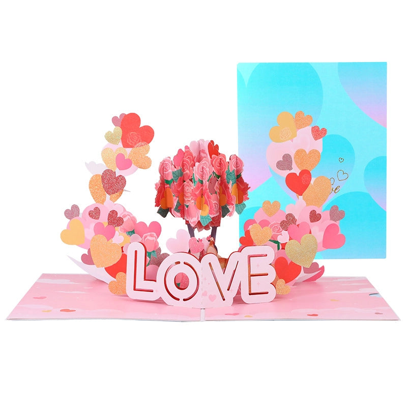 Isolated view of handmade 3D love rose card on white background, perfect gift for Valentine's Day