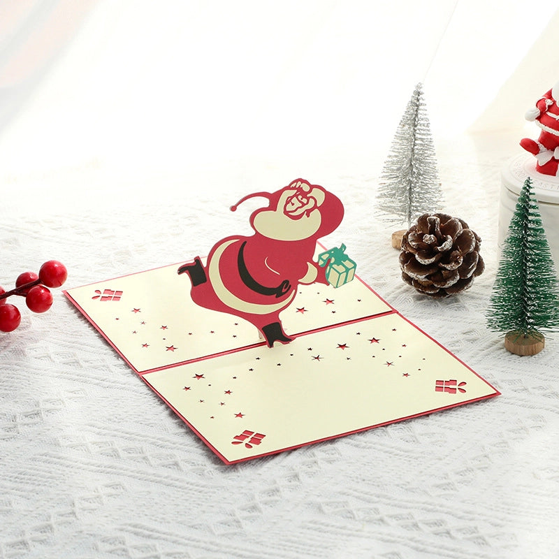 3D Santa Christmas greeting card opened with festive holiday scene