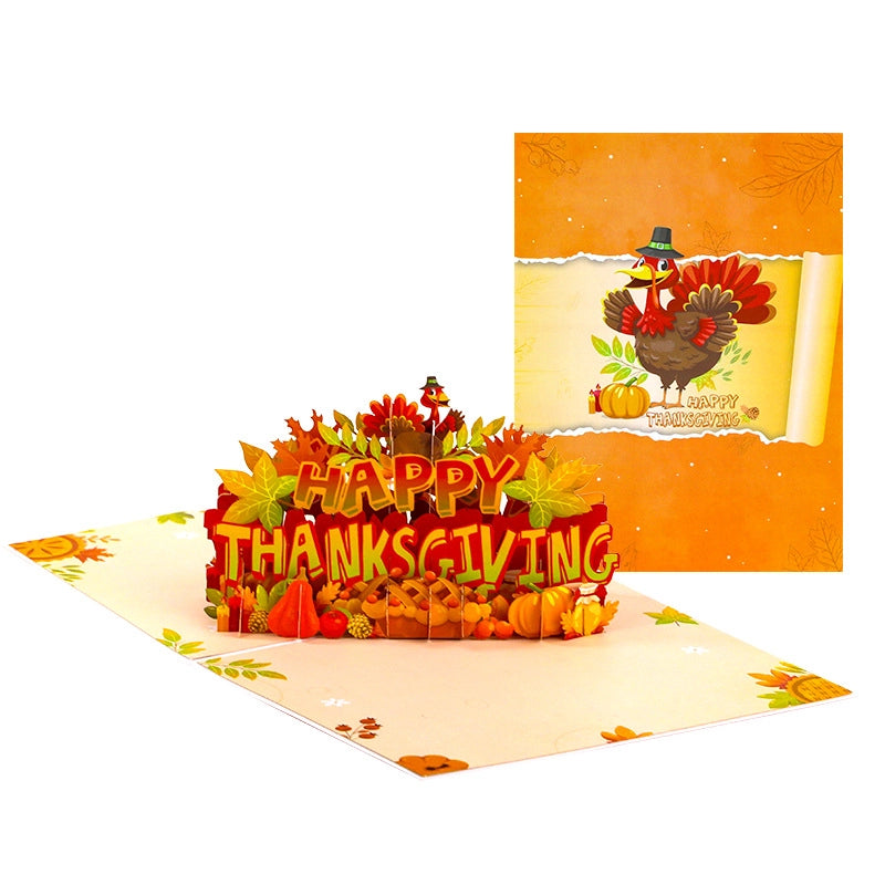 Happy Thanksgiving 3D pop-up card with colorful turkey and harvest decorations