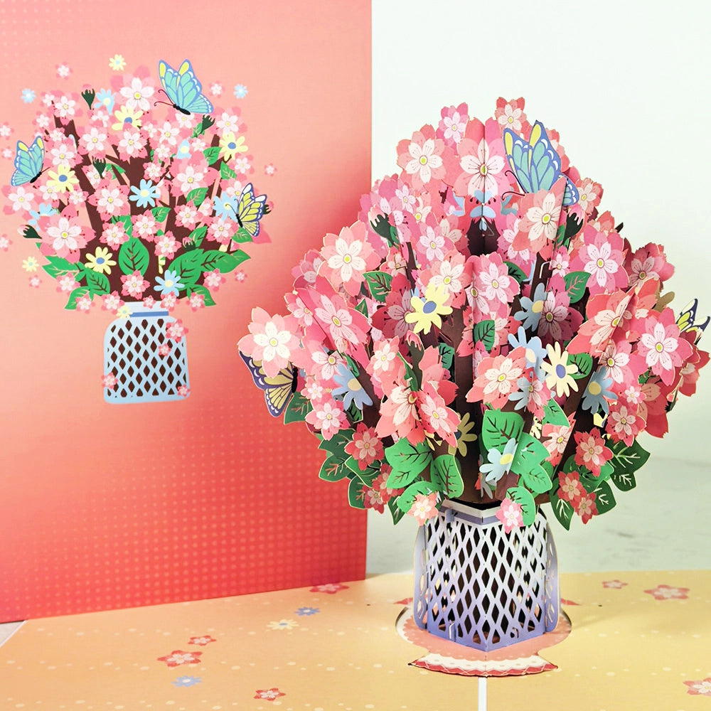 Open 3D Sakura Flower Bouquet Greeting Card by AOO POP