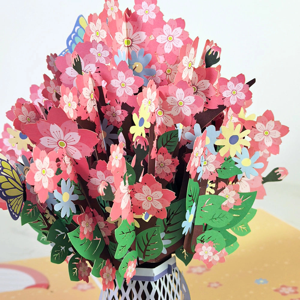 Intricate Sakura Bouquet Pop Up Greeting Card with Butterfly Details