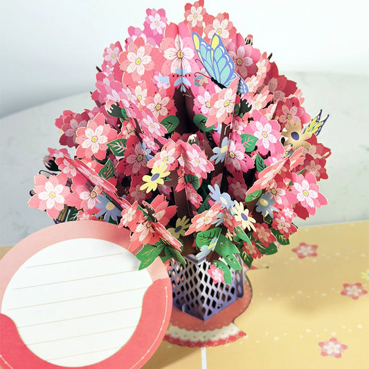 AOO POP 3D Cherry Blossom Pop Up Card with Sakura Bouquet and Butterflies