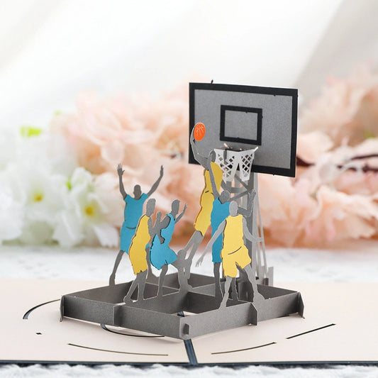 3D basketball pop-up card with players and basketball hoop