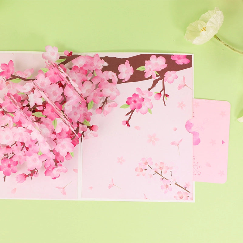 3D flower pop-up card with cherry blossom design and message insert
