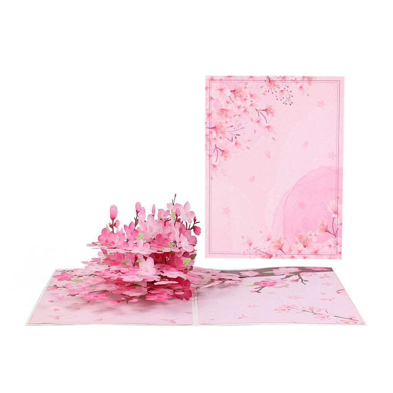 Romantic pink cherry blossom pop-up greeting card
