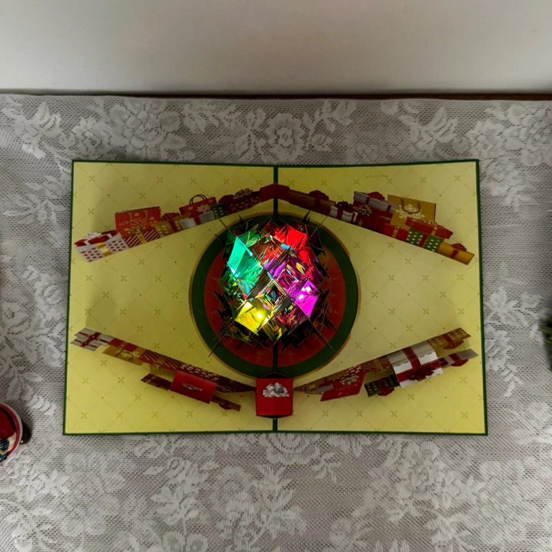 Christmas 3D pop up card featuring festive Christmas tree and gifts