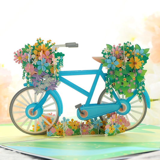 Colorful 3D bicycle flower pop-up card close-up