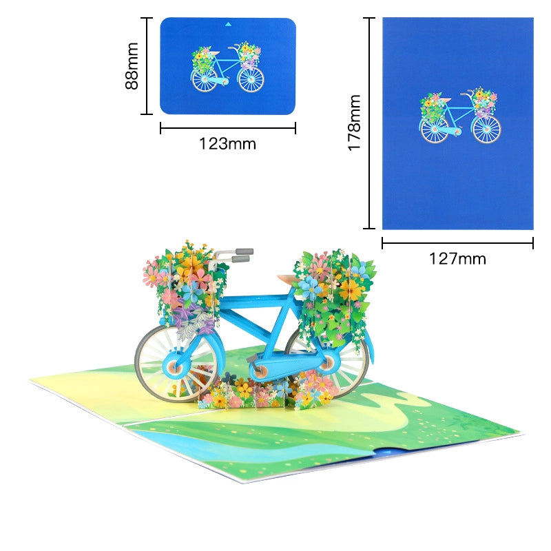 3D bicycle flower card dimensions and size