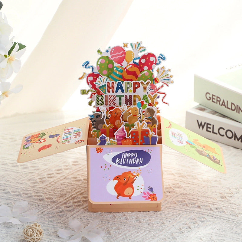 Colorful 3D pop-up birthday greeting card with Happy Birthday message