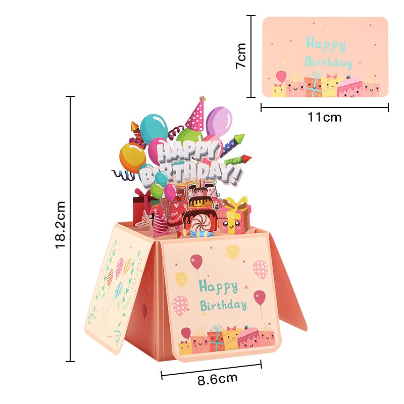 3D pop-up birthday card dimensions and colorful party design