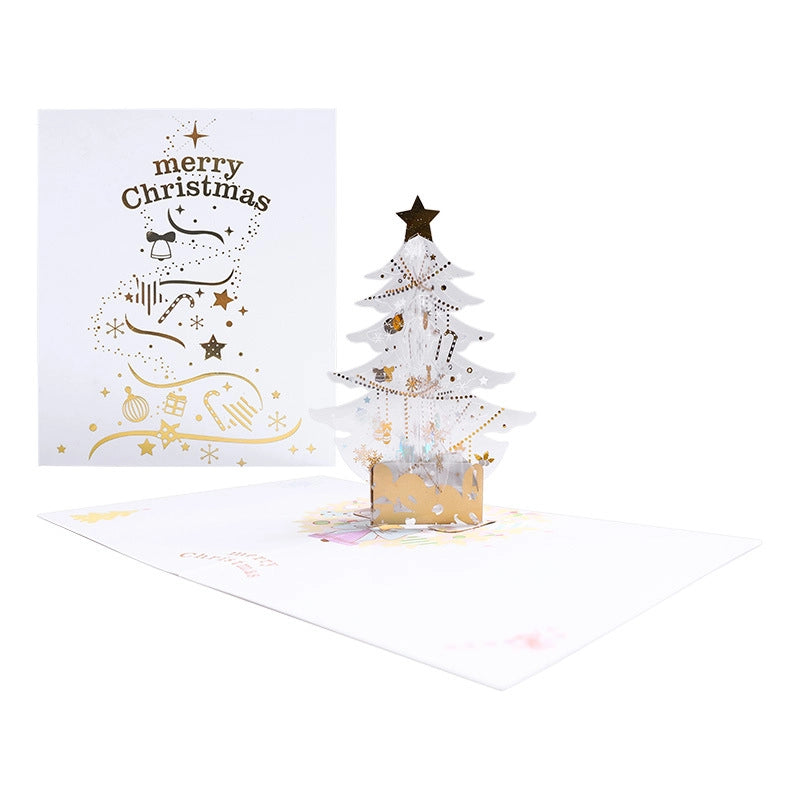 Open 3D Pop-Up Christmas Card featuring a decorated Christmas tree
