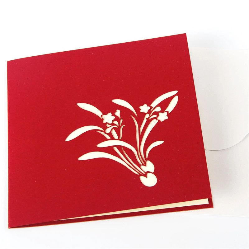 Red floral 3D Pop-Up Greeting Card with botanical flower cover