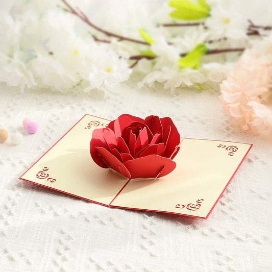 Romantic 3D red rose pop up card close up