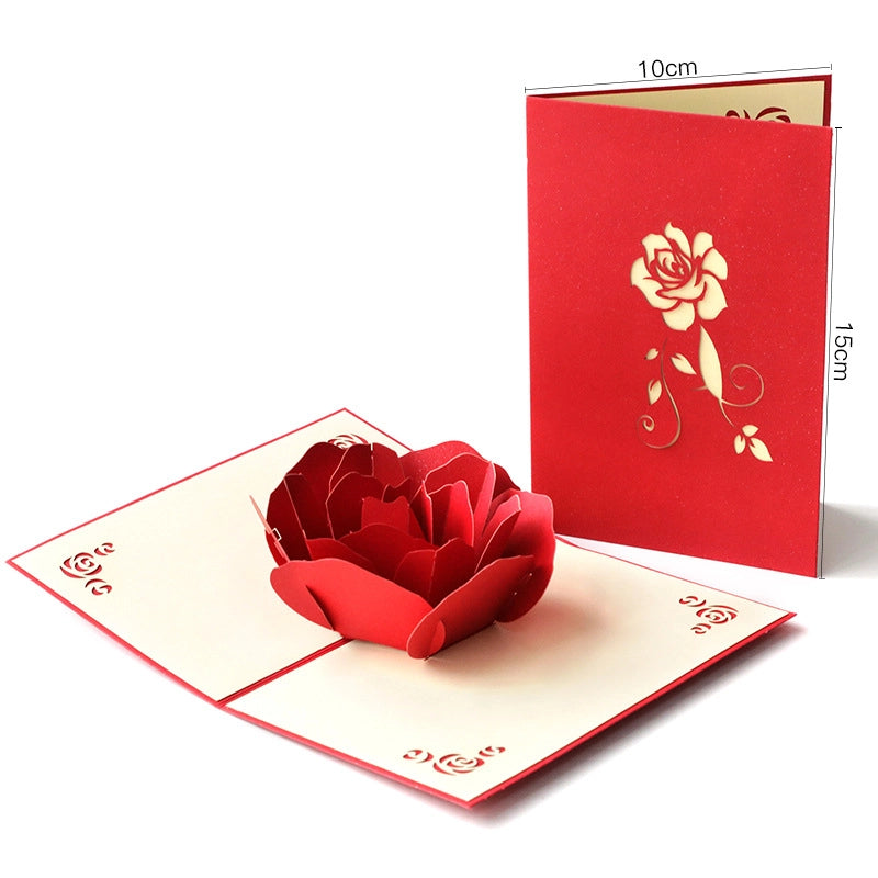 Red rose pop up card size 10 x 15 cm