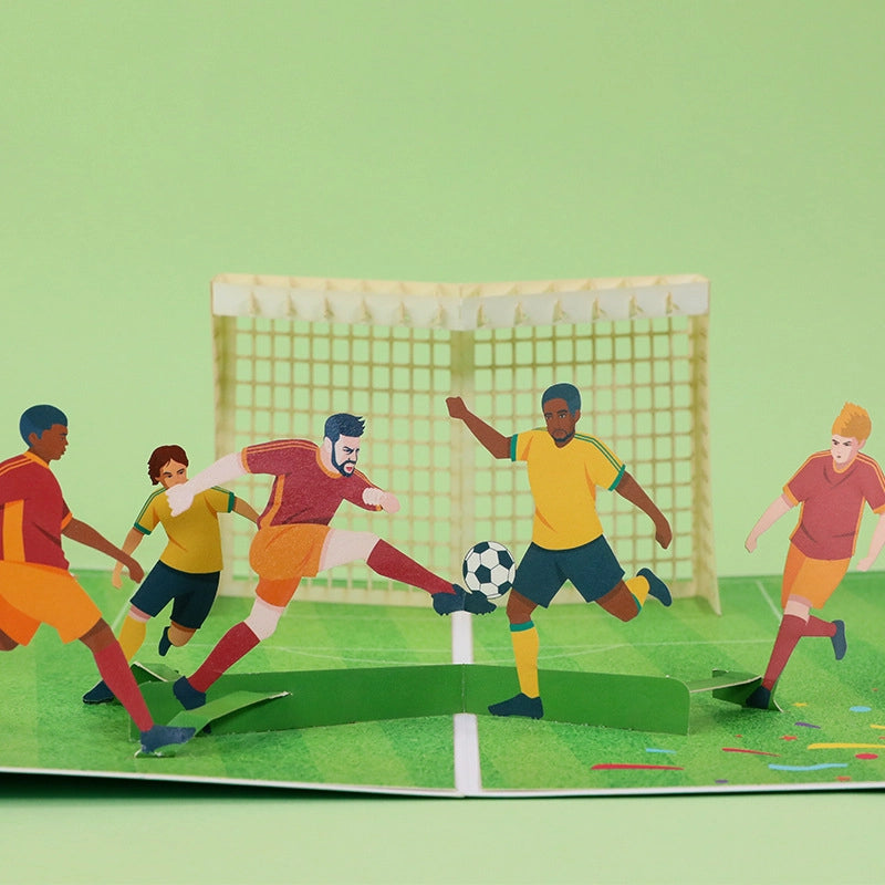 3D soccer pop-up greeting card close-up