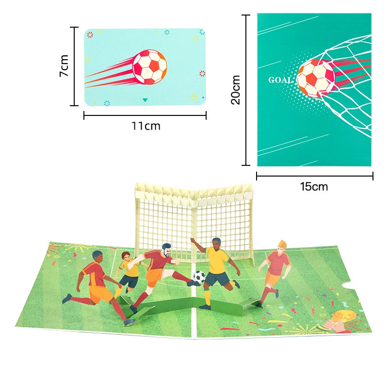 3D soccer greeting card dimensions and size