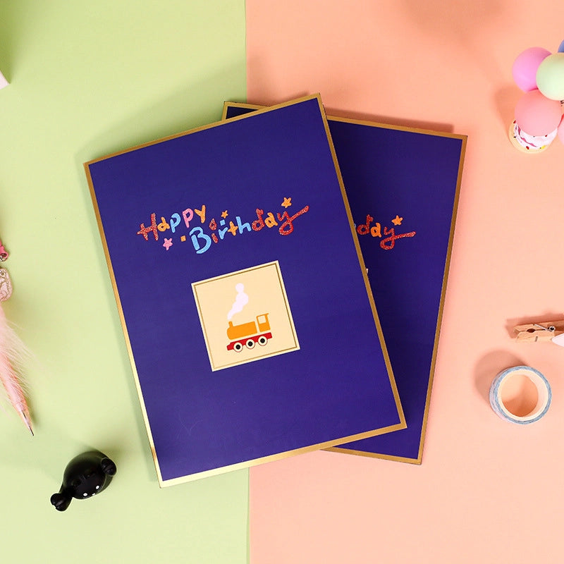 Happy Birthday 3D pop-up card with toy train design