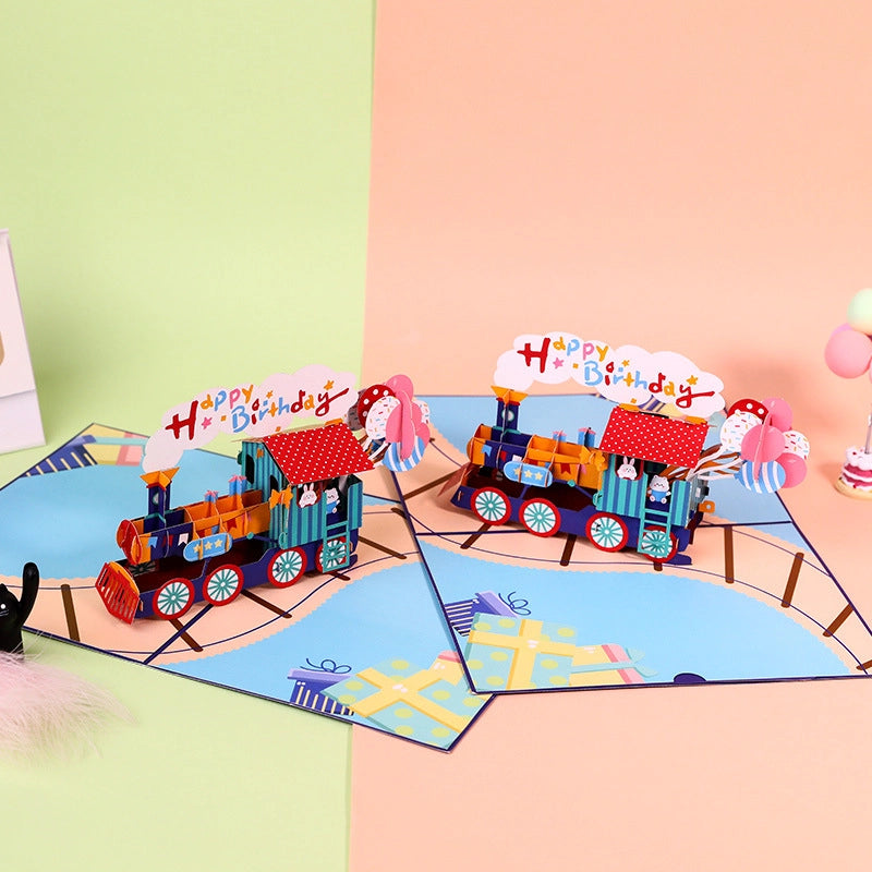 3D pop-up birthday card for kids and train lovers