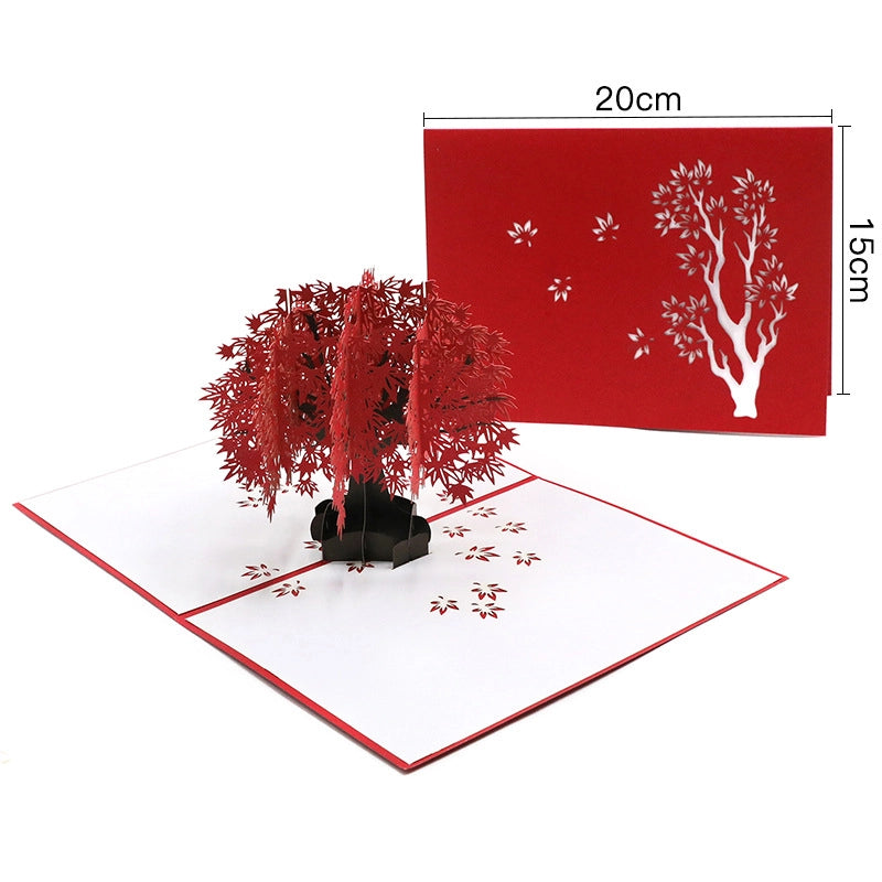 3D red tree of life greeting card dimensions 20 x 15 cm