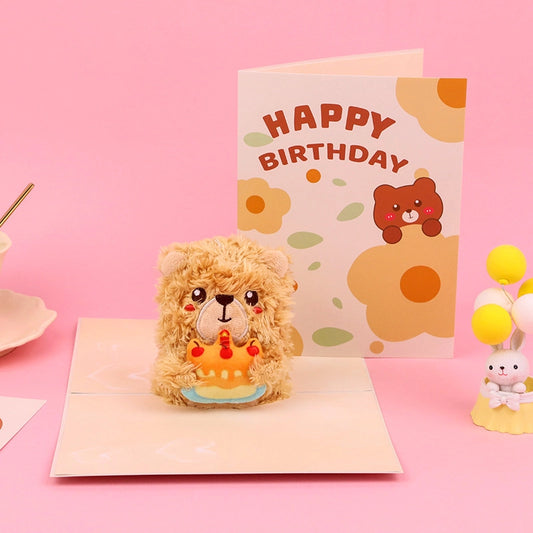 Cute teddy bear 3D pop-up birthday card opened