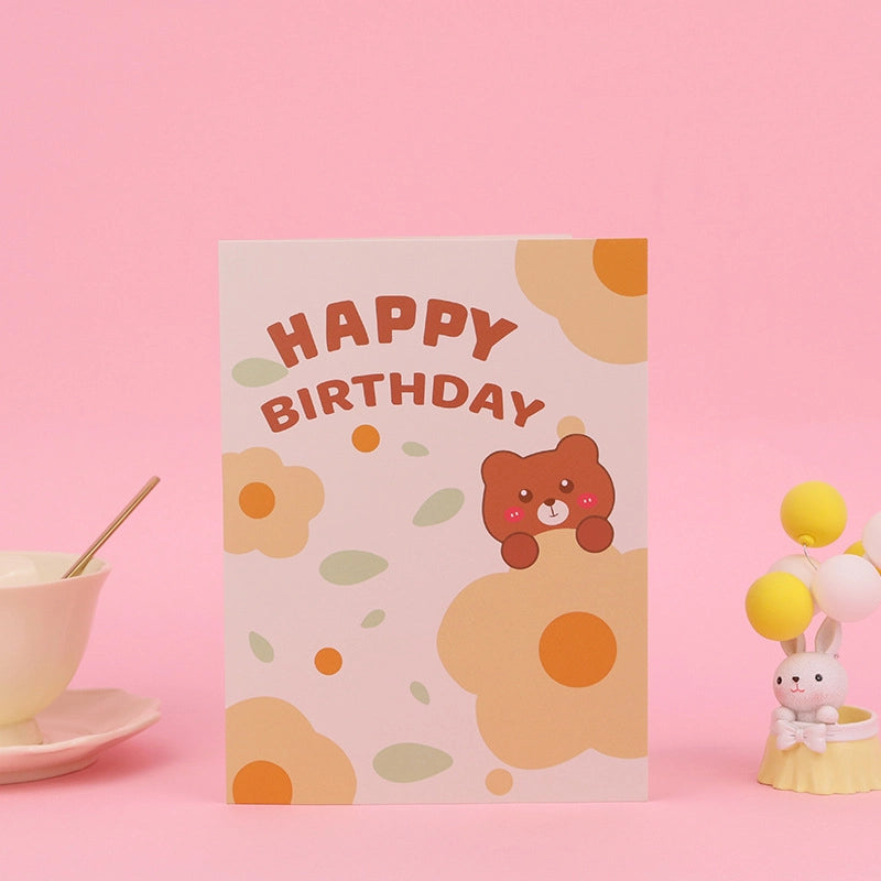 Happy Birthday teddy bear greeting card front design
