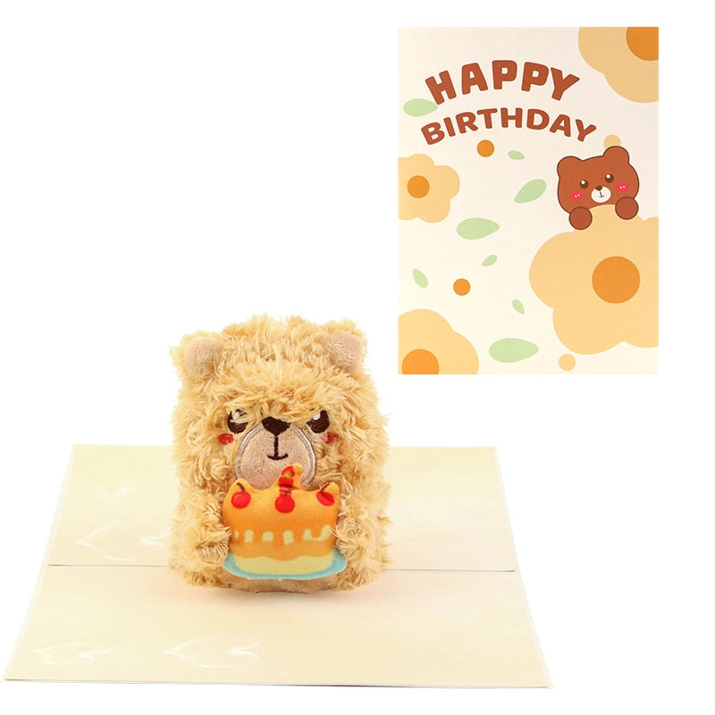 3D teddy bear birthday card with pop-up bear and cake