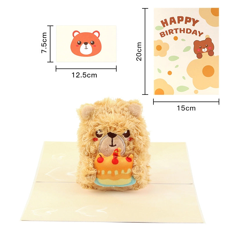 3D teddy bear birthday card dimensions 15 x 20 cm