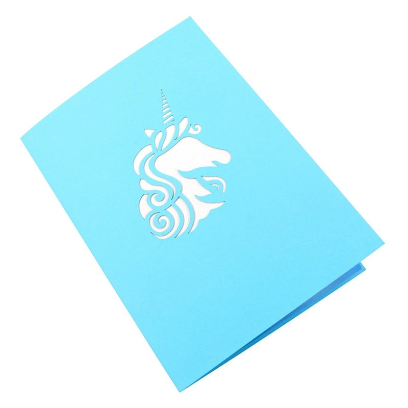 3D unicorn rainbow birthday card opened display