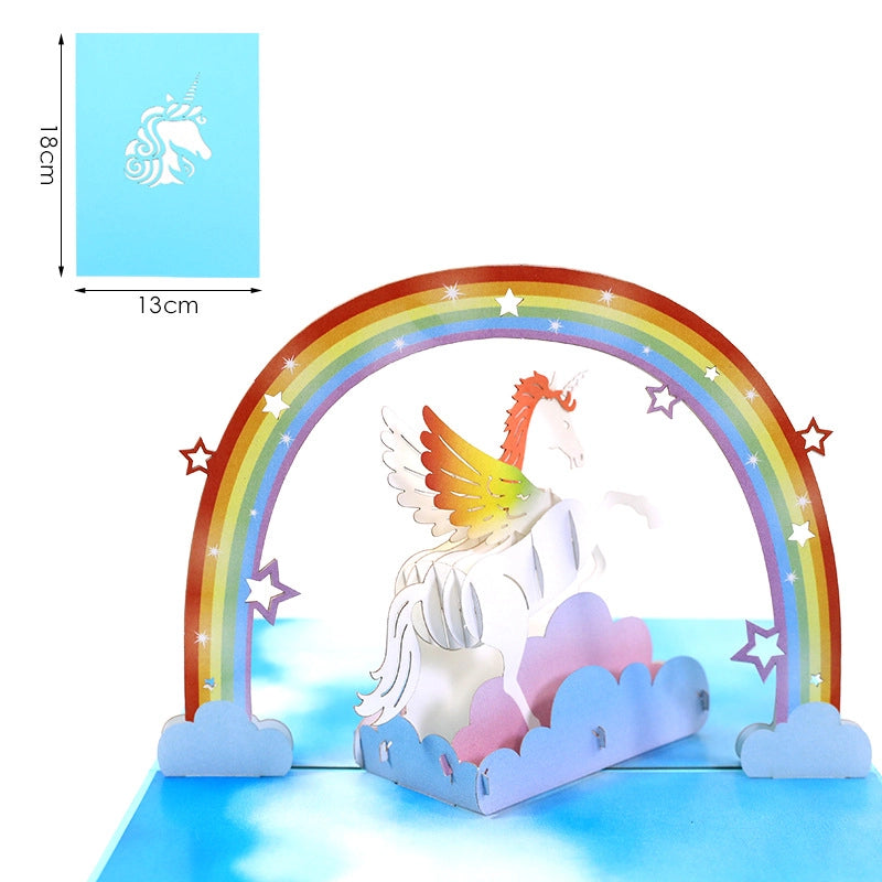 Unicorn rainbow pop up card size 13 x 18 cm