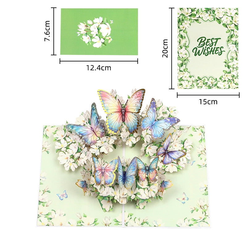 Dimensions of the butterfly pop-up card showing 20cm height and 15cm width when open