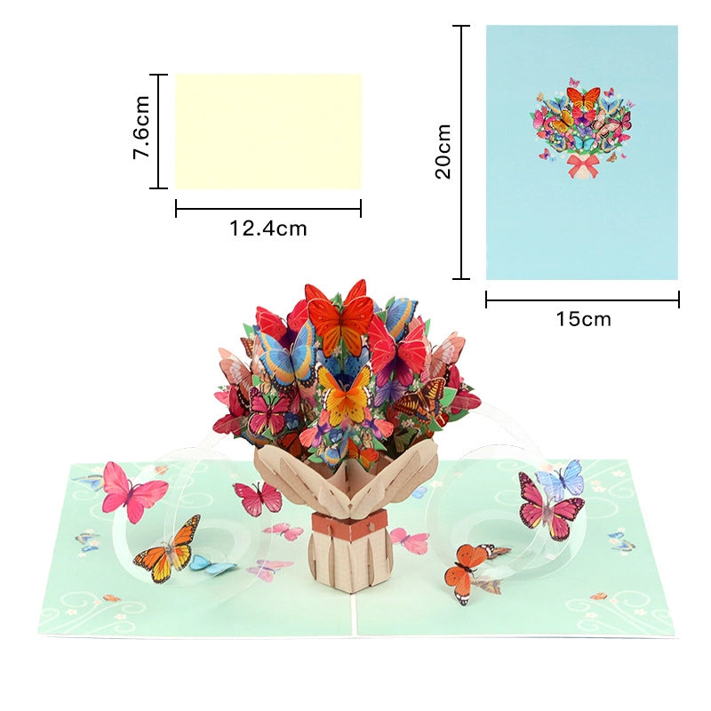 Butterfly pop-up card dimensions diagram showing 15cm x 20cm size.