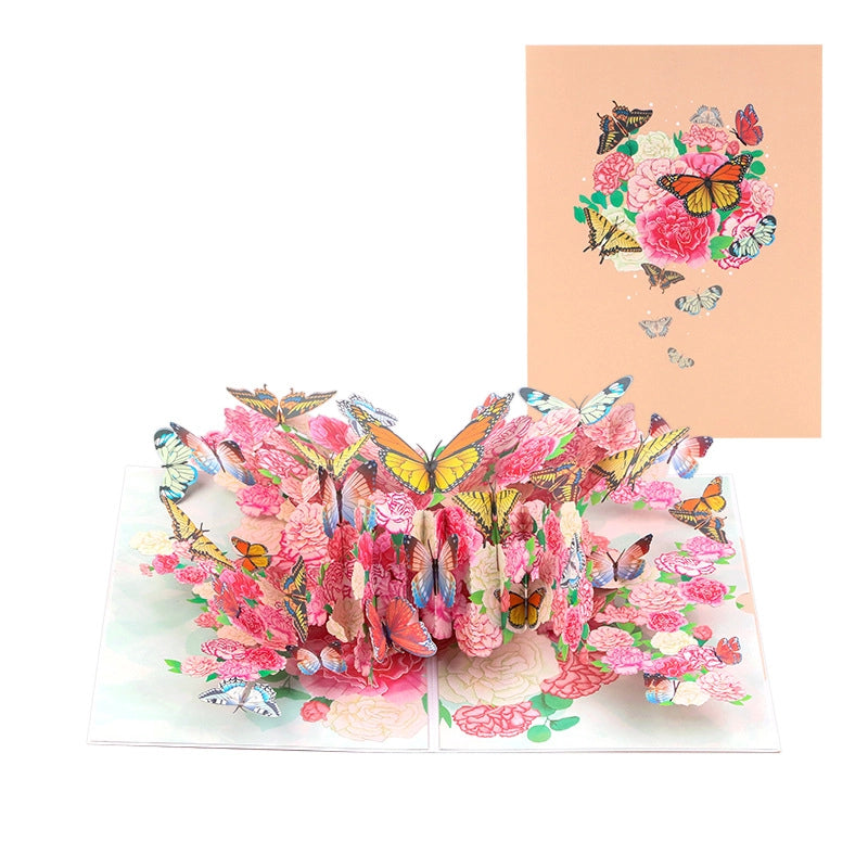 The butterfly floral 3D card displayed next to its matching envelope with a flower pattern.